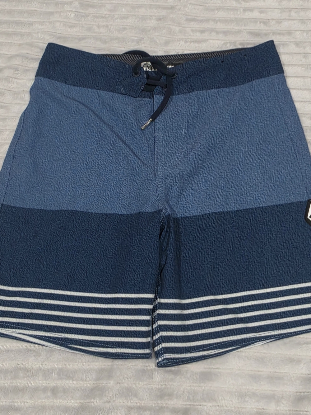 Volcom Boys Navy and Light Blue Striped Swim Trunks